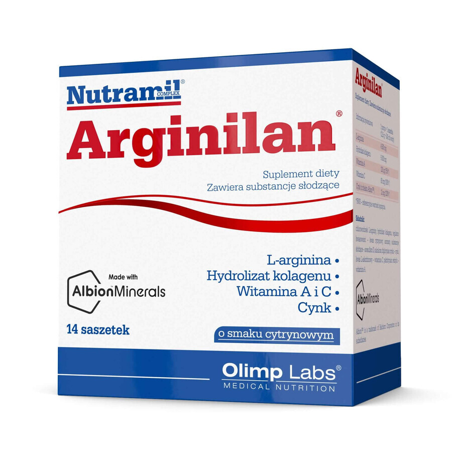 Olimp Nutramil Complex Arginilan, aromă de lămâie, 12,5 g x 14 pliculețe