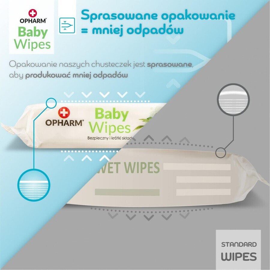 Opharm Baby Wipes, șervețele umede, 99% apă, 64 bucăți