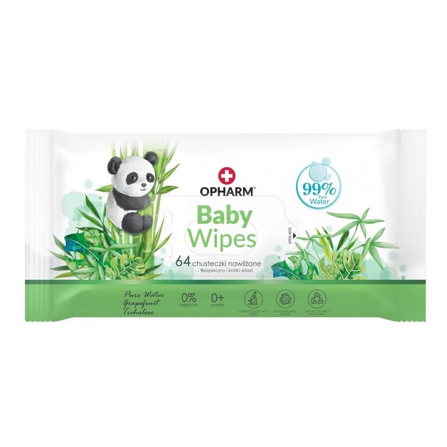 Opharm Baby Wipes, șervețele umede, 99% apă, 64 bucăți