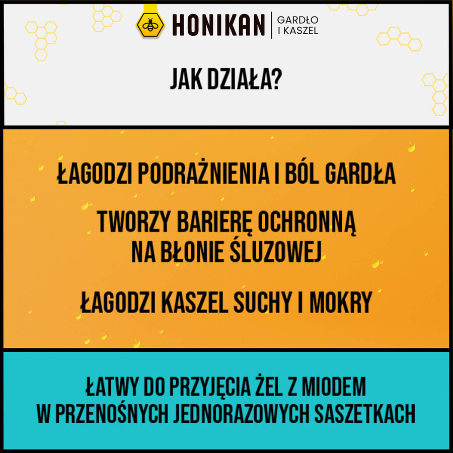 Honikan Gât și tuse, gel în pliculețe pentru copii de la 12 ani și adulți, 10 bucăți