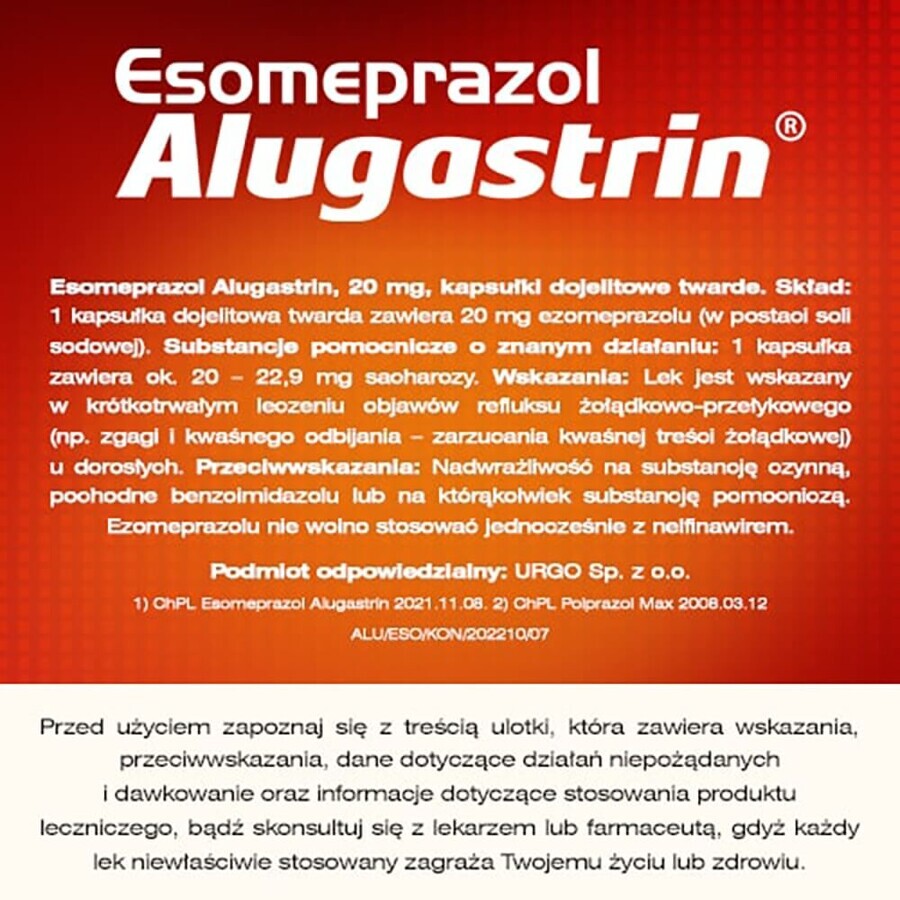 Esomeprazol Alugastrin 20 mg, 14 capsule gastrorezistente