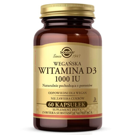 Solgar Vegan Vitamina D3 1000 UI, 60 capsule