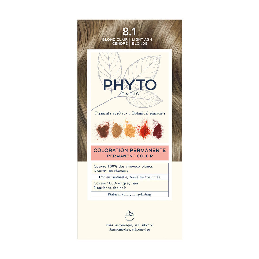 Phyto Phytocolor, tintura permanente per capelli, 8.1 biondo cenere chiaro, 50 ml