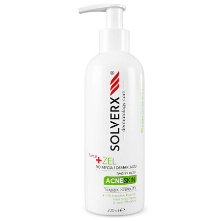 Solverx Acne Skin Forte, cleansing gel and makeup remover for face and eyes, 200 ml