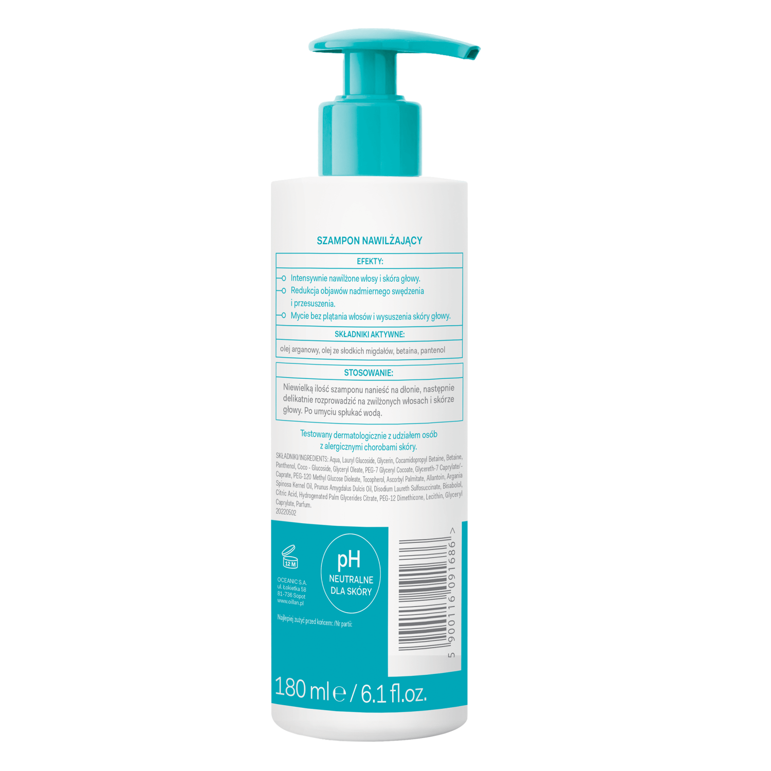 Oillan Derm+, șampon hidratant, din ziua 1, 180 ml