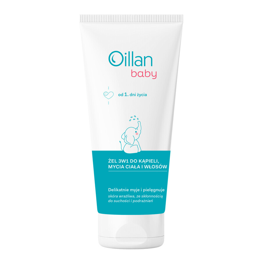 Oillan Baby, gel pour le bain, le corps et les cheveux 3en1, dès le premier jour de vie, 200 ml