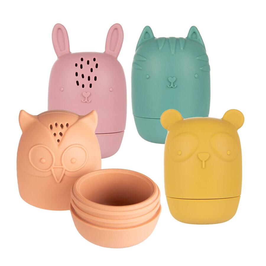 Canpol Babies, set de jouets de bain dévissables en silicone, 80/308, à partir de 3 mois, 4 pièces