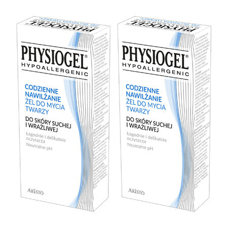 Physiogel Daily Moisturising Set, gezichtsreinigingsgel, droge en gevoelige huid, 2 x 150 ml