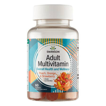 Swanson Adult Multivitamin, jeleuri, aromă de piersici, portocale și căpșuni, 60 bucăți