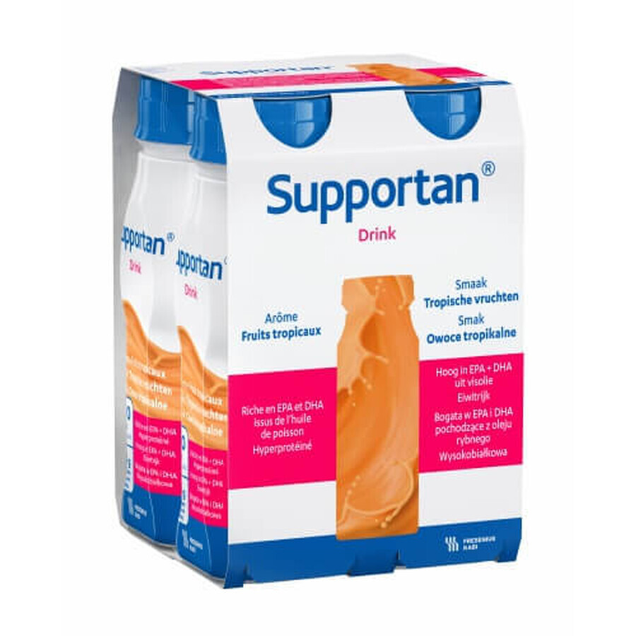 Supportan Drink, preparado nutricional, sabor fruta tropical, 4 x 200 ml