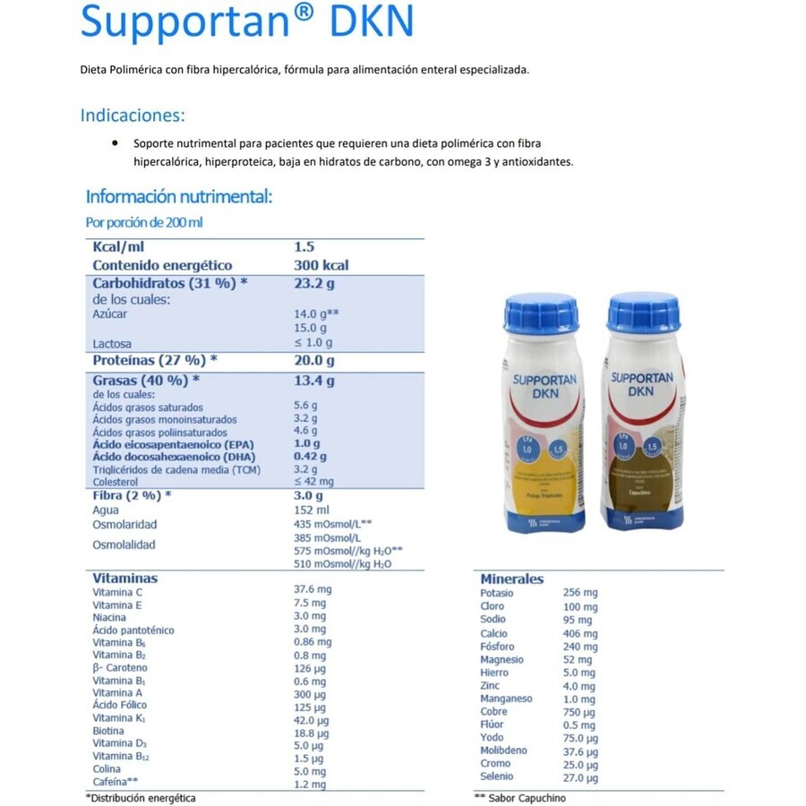 Supportan Drink, preparado nutricional, sabor fruta tropical, 4 x 200 ml