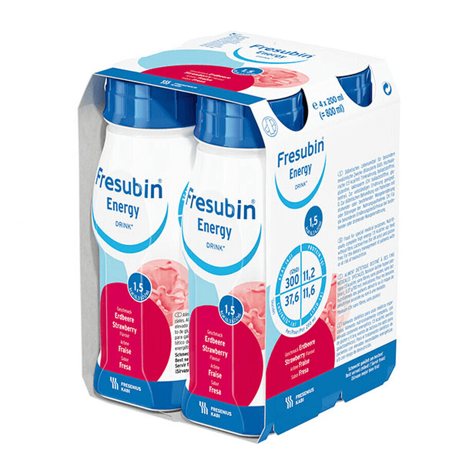 Băutură energizantă cu aromă de căpșuni Fresubin, 4 x 200 ml, Fresenius Kabi