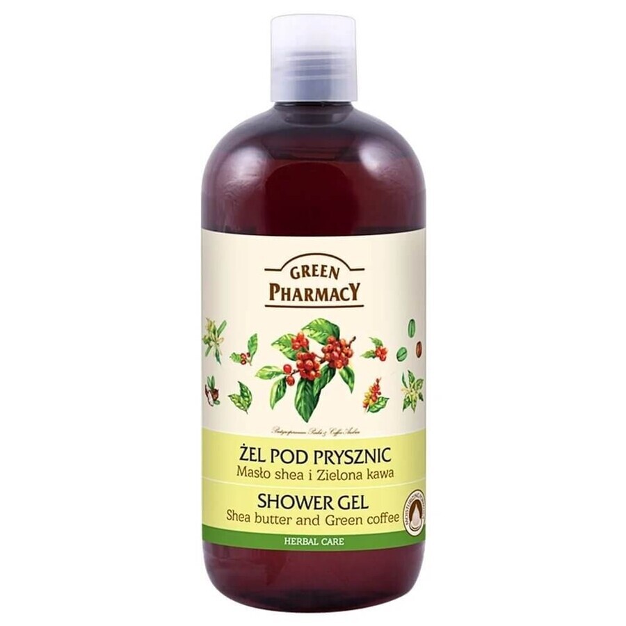 Green Pharmacy, gel de duș cu unt de shea și cafea verde, 500 ml