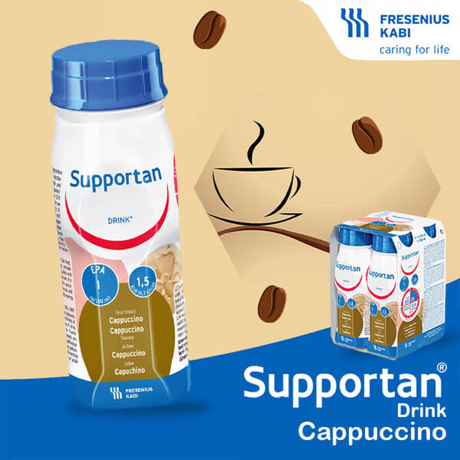 Supportan Drink, Nährstoffpräparat, Geschmacksrichtung Cappuccino, 4 x 200 ml