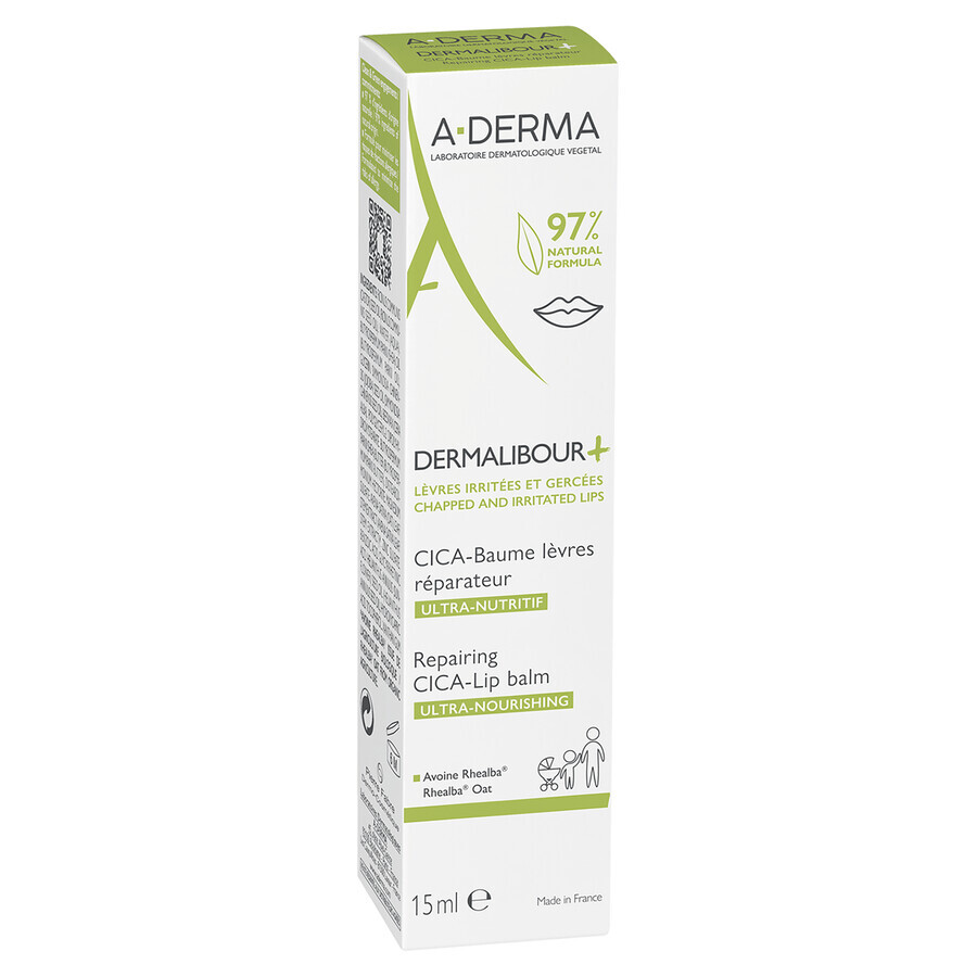 A-Derma Dermalibour+ Cica, balsam regenerant pentru buze, 15 ml