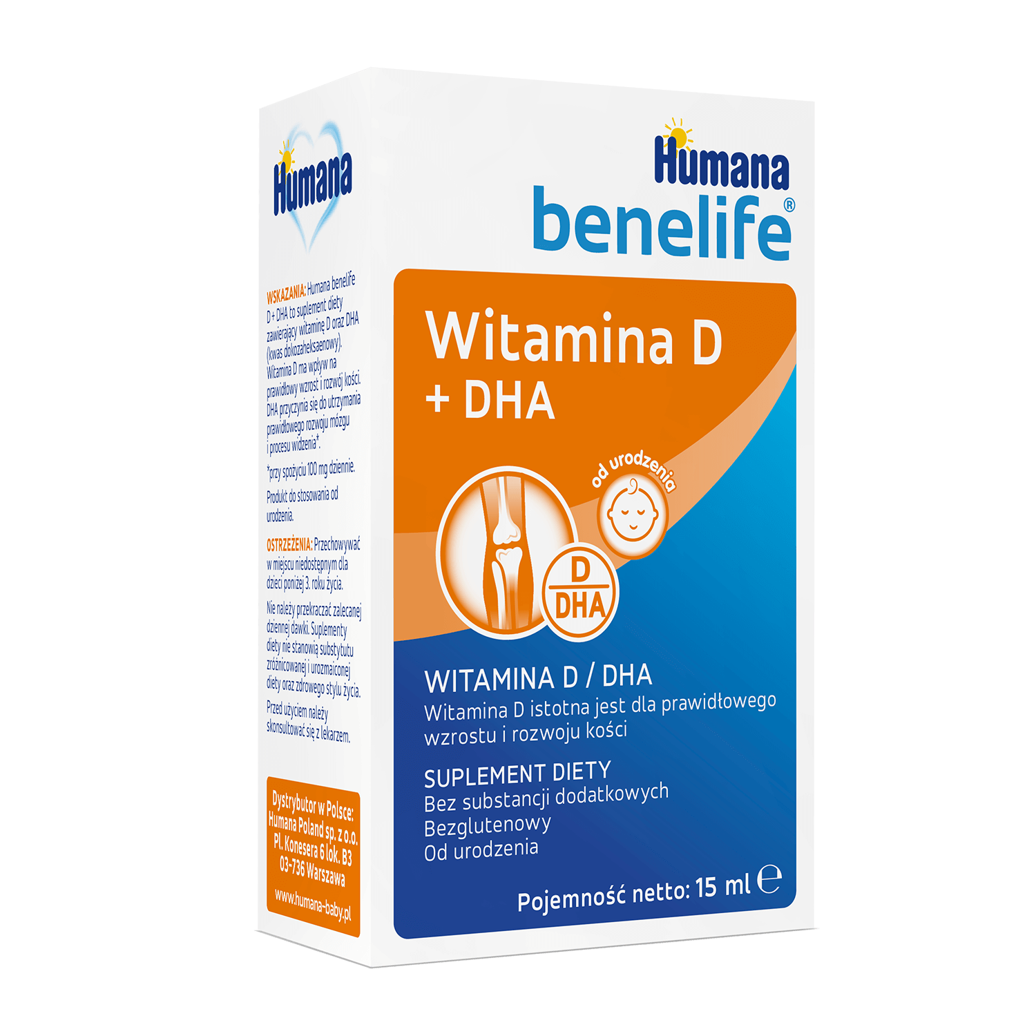 Humana Benelife Vitamina D + DHA, de la naștere, 15 ml