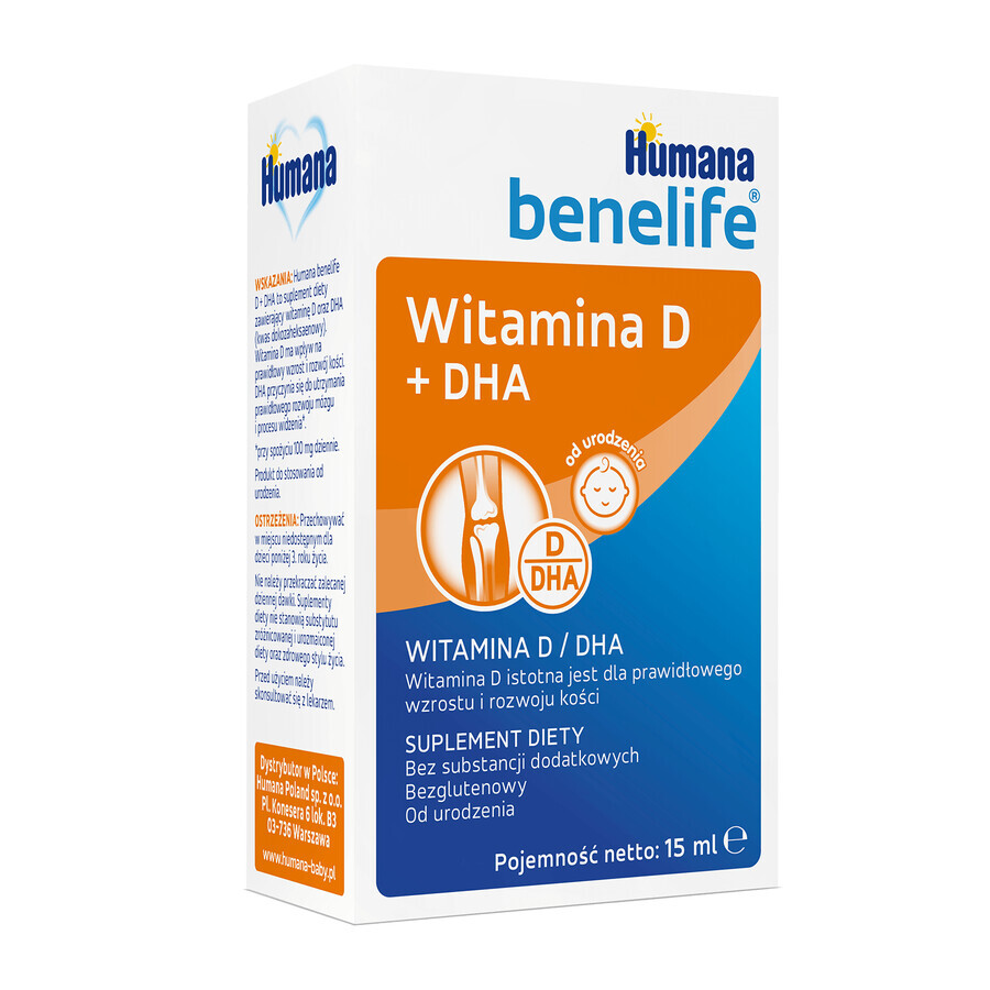 Humana Benelife Vitamina D + DHA, de la naștere, 15 ml