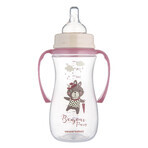 Canpol Babies Easy Start, biberón anticólicos, boca ancha, con asas, Bonjur Paris, rosa, a partir de 12 meses, 300 ml