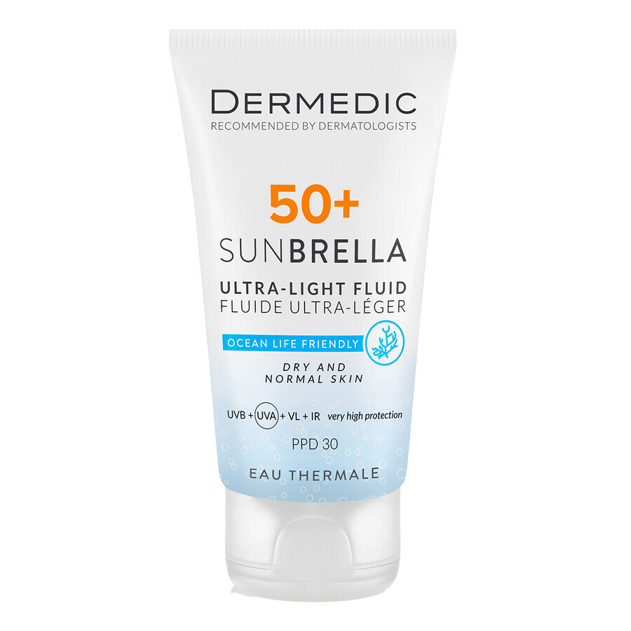 Dermedic Sunbrella, crema protectora facial ultraligera, pieles secas y normales, SPF 50+, 40 ml