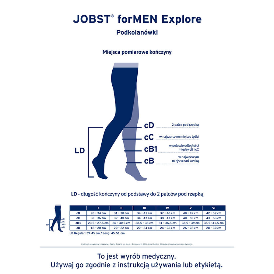 Jobst For Men Explore, șosete de compresie pentru genunchi, CCL2, vârf închis, mărimea 2, albastru marin