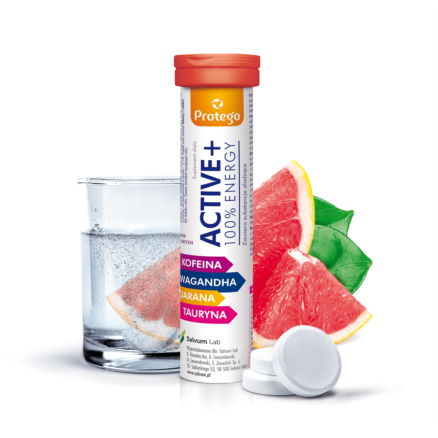 Protego Active + 100% Energy, aromă de grapefruit, 20 comprimate efervescente