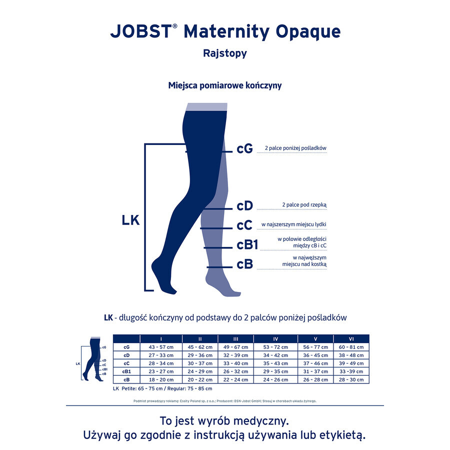 Jobst Maternitate Opaque, dresuri de compresie pentru sarcină, CCL2, deget închis, mărimea 3, negru