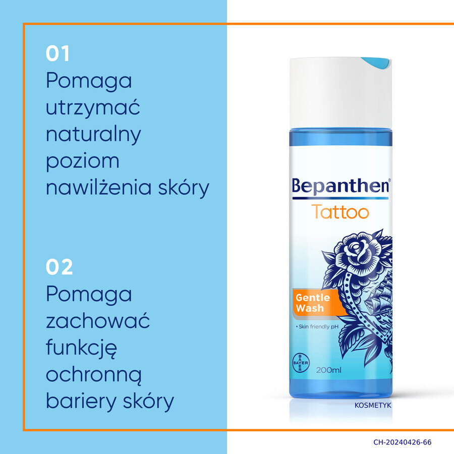 Bepanthen Tattoo, gel para la limpieza de la piel tatuada, 200 ml