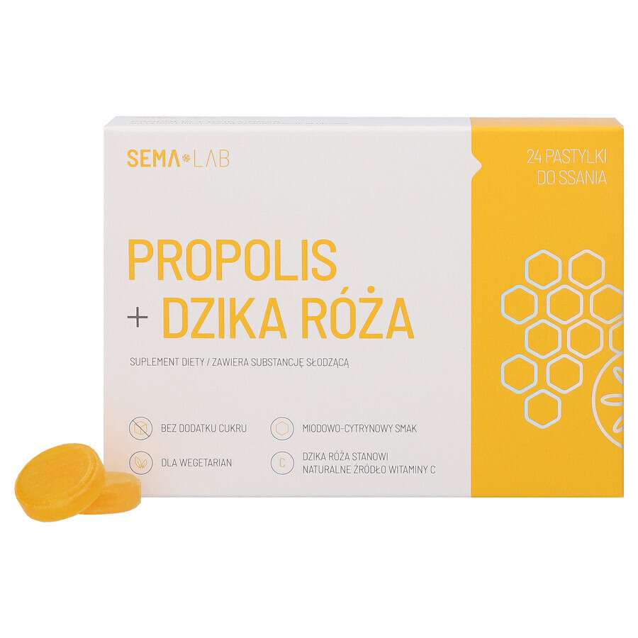 SEMA Lab Propolis + Rose sauvage, saveur miel et citron, 24 pastilles