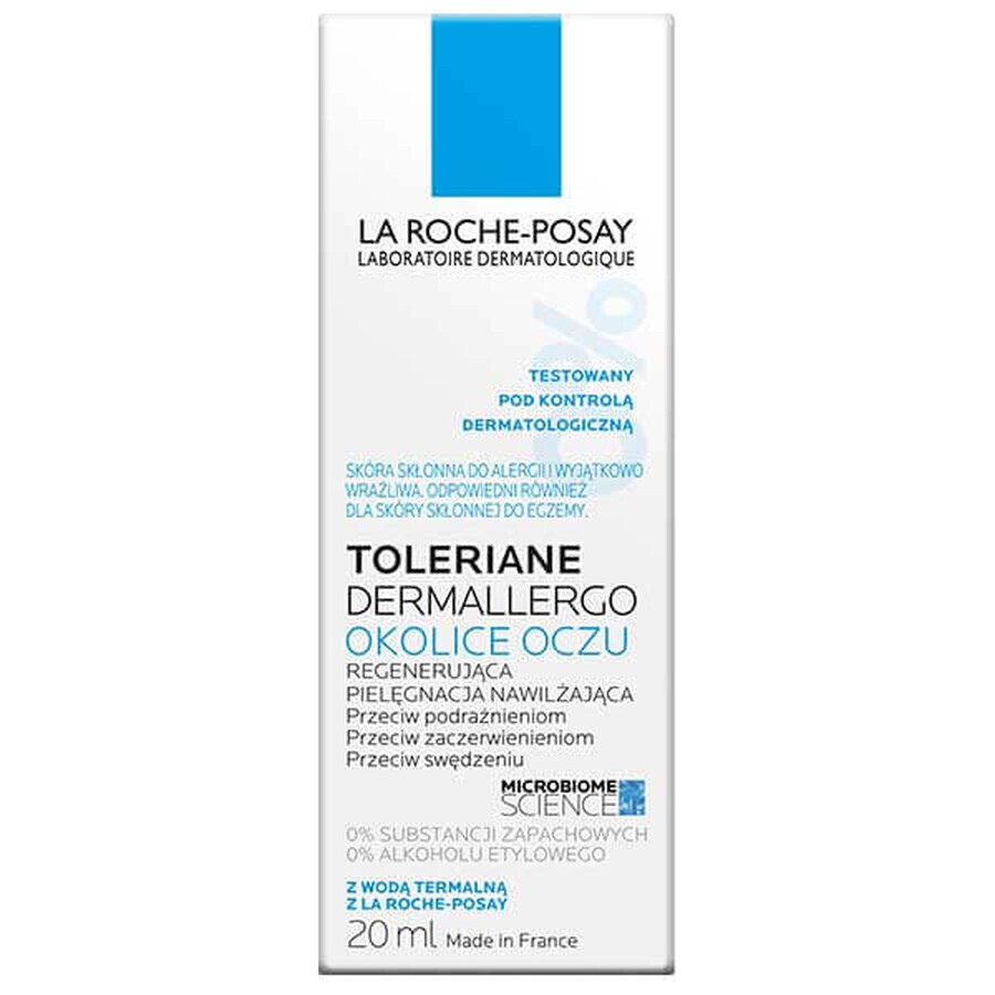 La Roche-Posay Toleriane Dermallergo, crème pour les yeux, soin hydratant régénérant, 20 ml