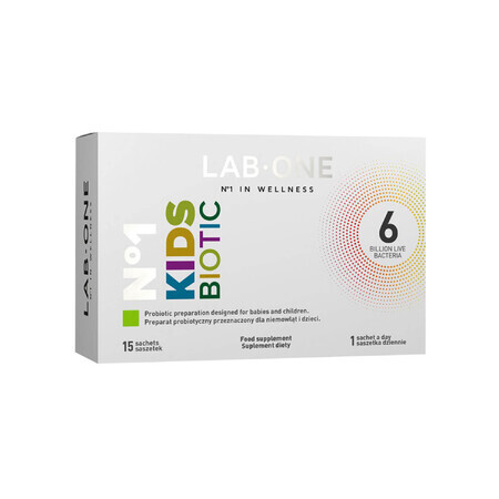 Lab One No 1 KidsBiotic, para bebés y niños, 15 sobres