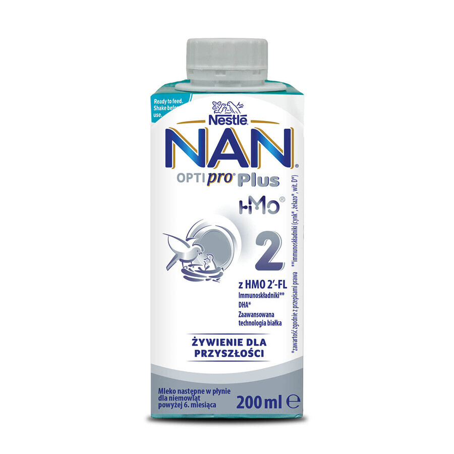 Nestle NAN Optipro Plus 2 HM-O, lapte de continuare gata de băut pentru sugari peste 6 luni, 200 ml