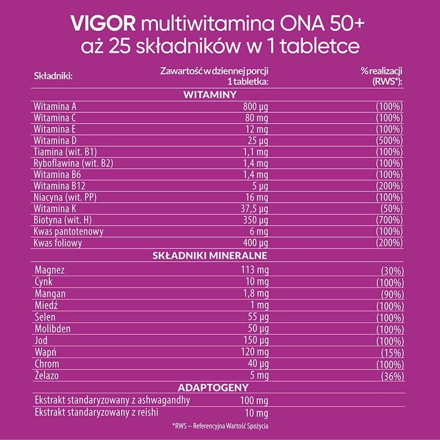 Vigor Multivitamine Ona 50+, 60 comprimate