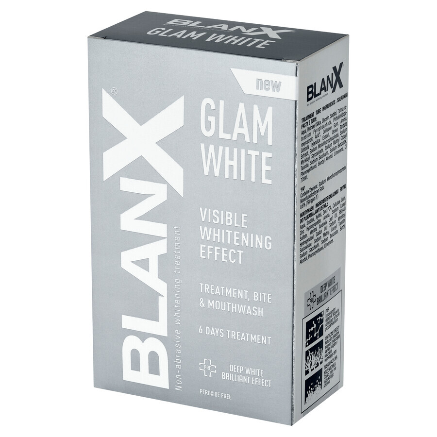 BlanX Glam White, sistem de albire a dinților pentru 6 zile, pastă de dinți, 40 ml + apă de gură, 6 pliculețe