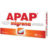 Apap Migrenă 250 mg + 250 mg + 65 mg, 10 comprimate filmate