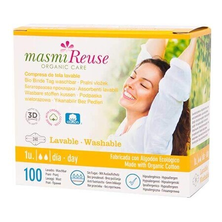 Masmi Reuse, tampon de zi reutilizabil, bumbac organic, 1 buc