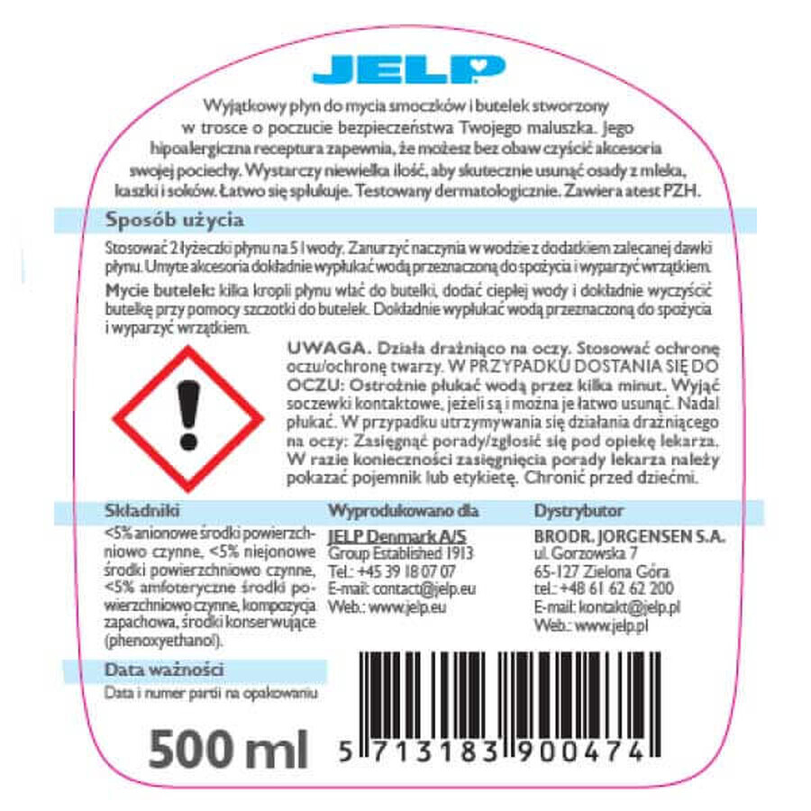 Jelp 0+, líquido hipoalergénico para lavar biberones y accesorios, 500 ml