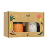 Set de încălzire Hagi, exfoliant de corp cu nucșoară și scorțișoară, 300g + lumânare de soia, Portocală picantă, 215ml