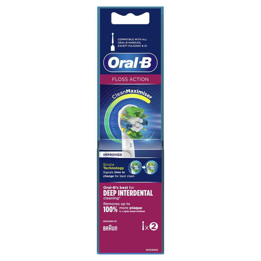 Oral-B Floss Action, punte di ricambio per spazzolino elettrico Clean Maximiser, EB25-2, 2 pezzi