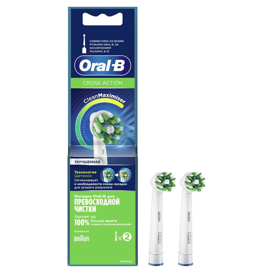 Oral-B Cross Action, punte di ricambio per spazzolino elettrico Clean Maximiser, EB50-2N, 2 pezzi