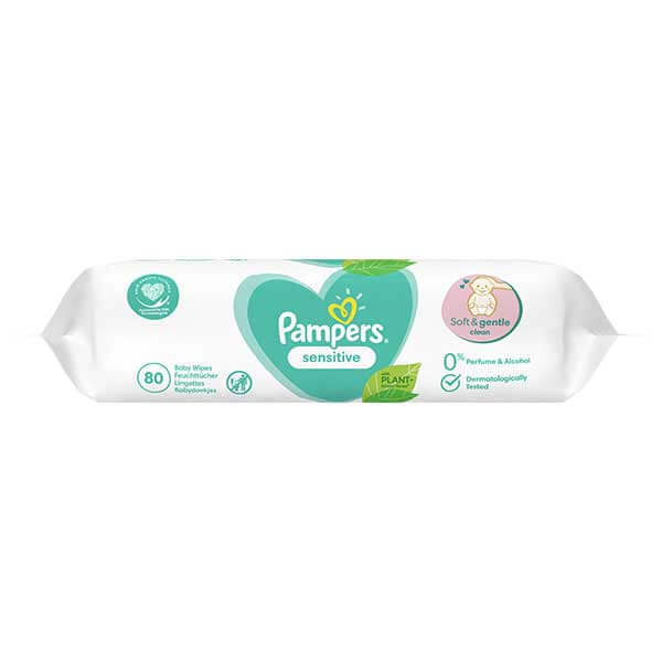 Pampers Sensitive, șervețele umede, 6 x 80 buc