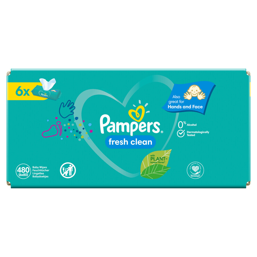 Pampers Fresh Clean, șervețele umede, 6 x 80 buc