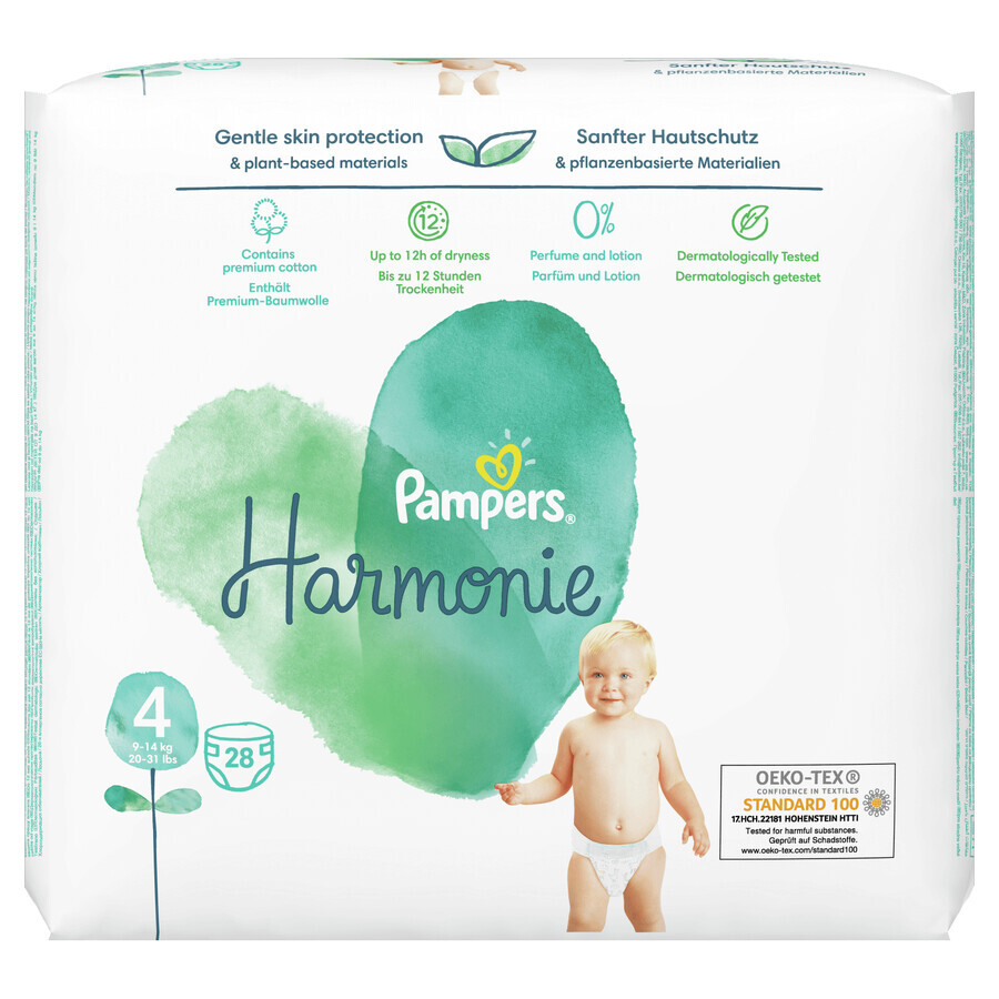 Pampers Harmonie, scutece, mărimea 4, 9-14 kg, 28 buc