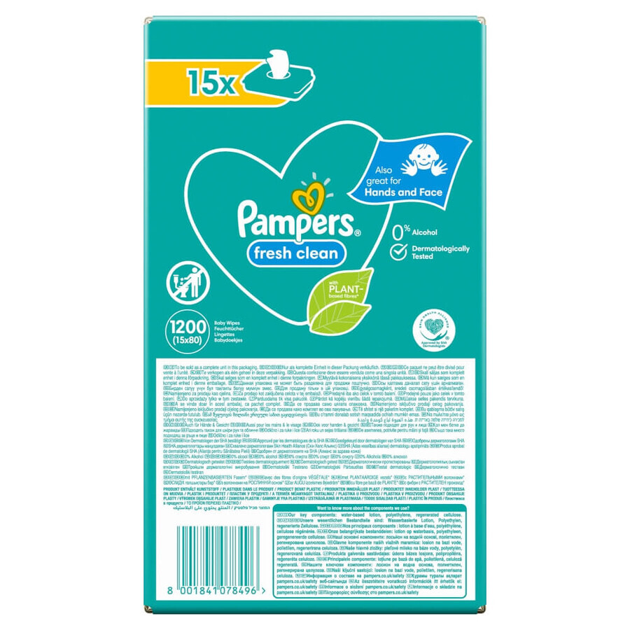 Pampers Fresh Clean, șervețele umede, 15 x 80 buc