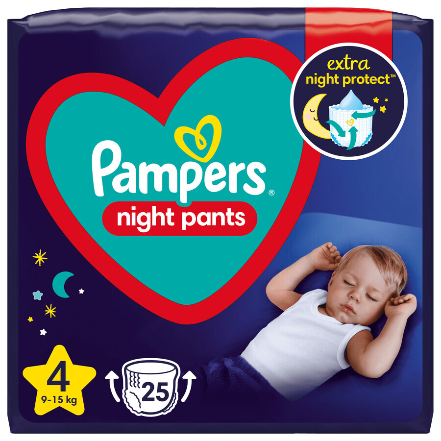 Pampers Night Pants, scutece, mărimea 4, 9-15 kg, 25 buc