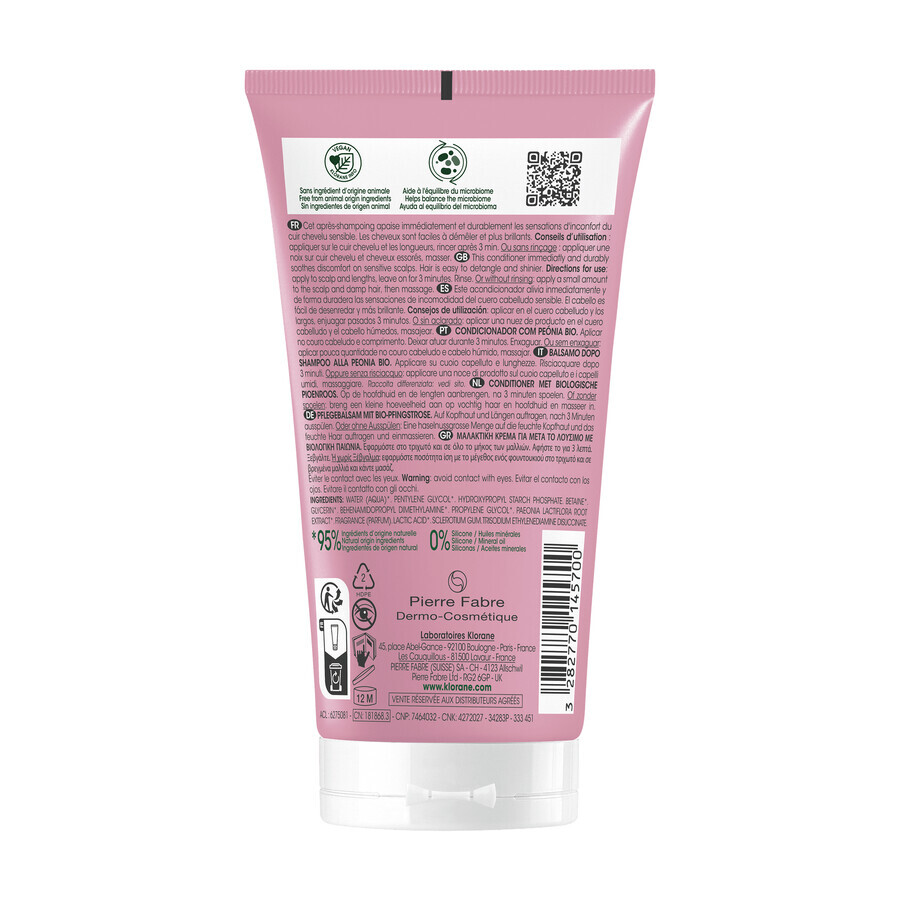 Klorane, balsam pe bază de extract de bujor pentru scalp sensibil, 150 ml