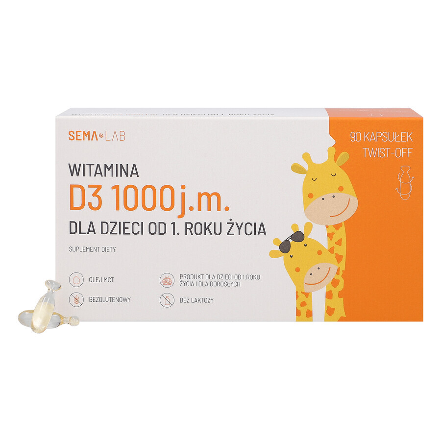 SEMA Lab Vitamin D 1000 IU for children from 1 year and adults, 90 twist-off capsules