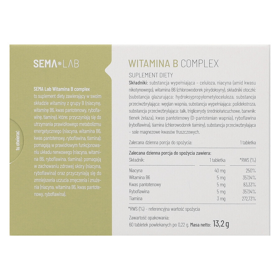 SEMA Lab Vitamin B Complex, 60 comprimate filmate