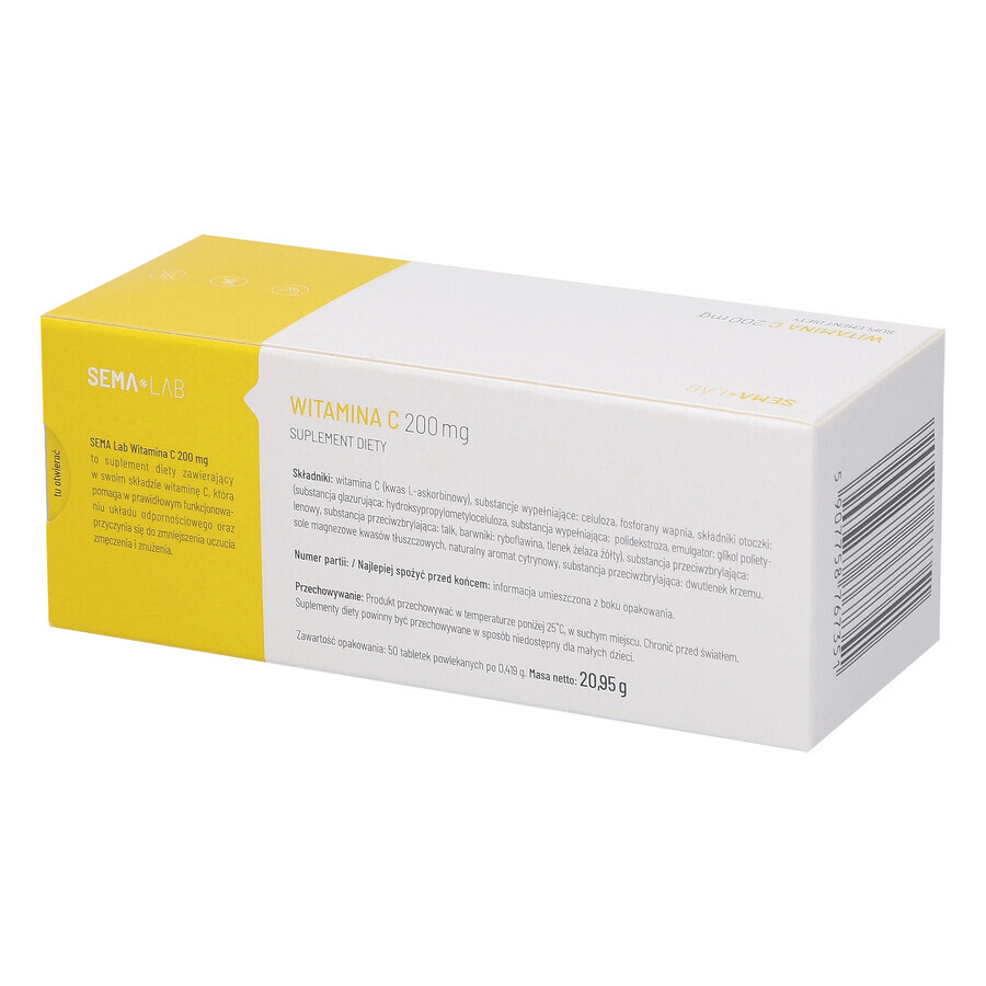 SEMA Lab Vitamina C 200 mg, 50 comprimate filmate