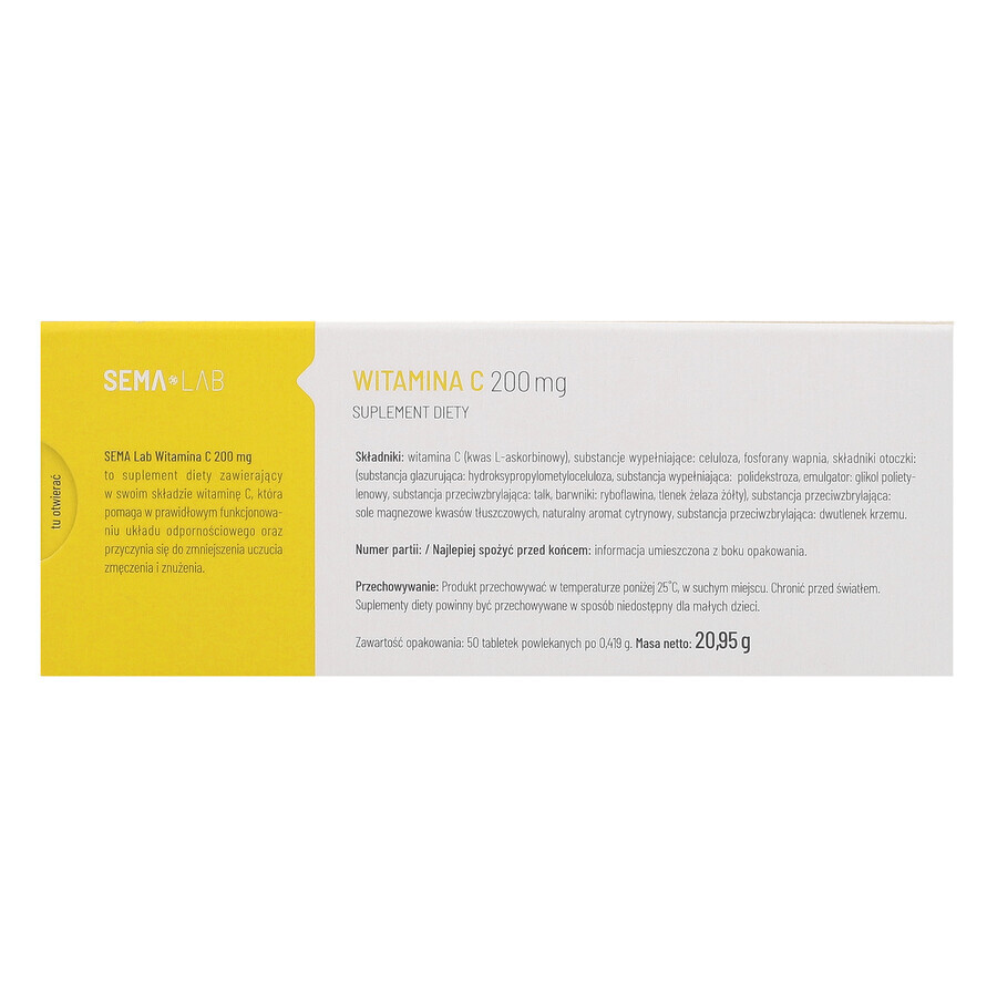 SEMA Lab Vitamina C 200 mg, 50 comprimate filmate