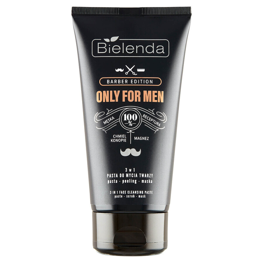 Bielenda Only For Men Barber Edition, pasta limpiadora facial 3 en 1, pasta-mascarilla exfoliante, 150 g